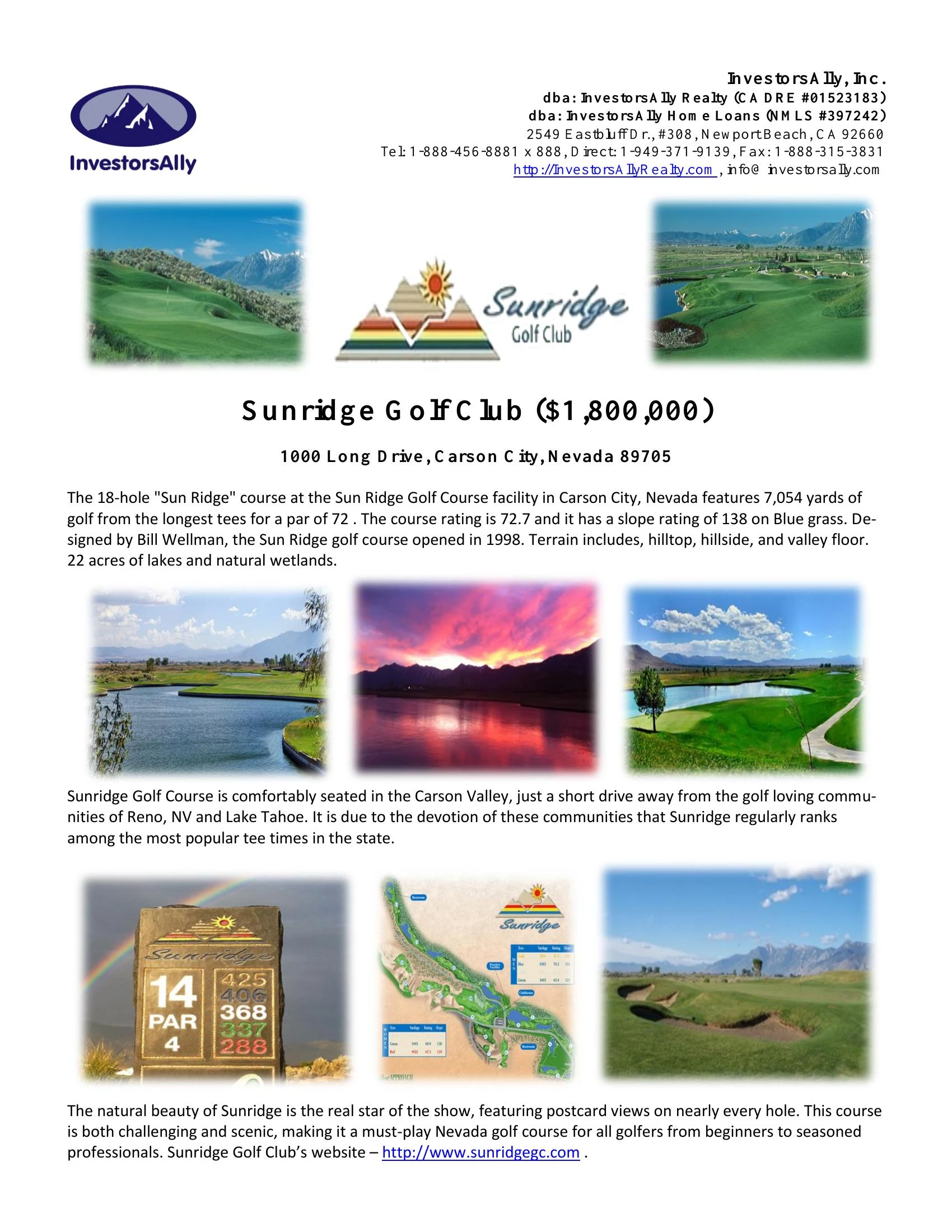 Original brochure for Sunridge Golf Club in Reno, NV