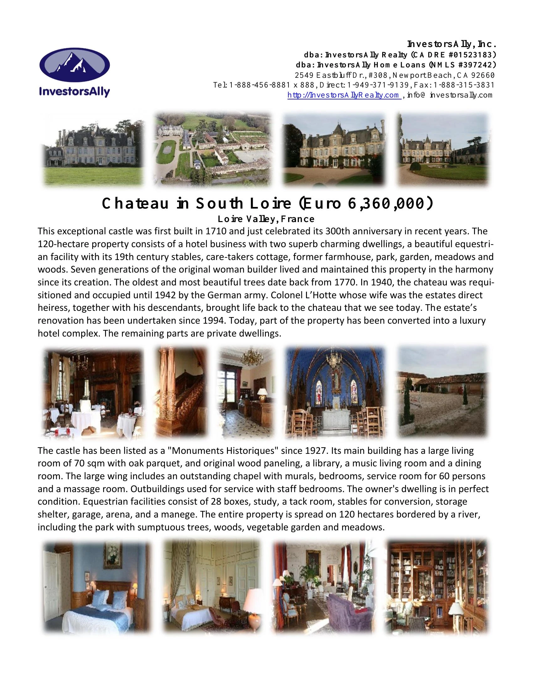 Original brochure for Chateau in South Loire, Loire Valley, France