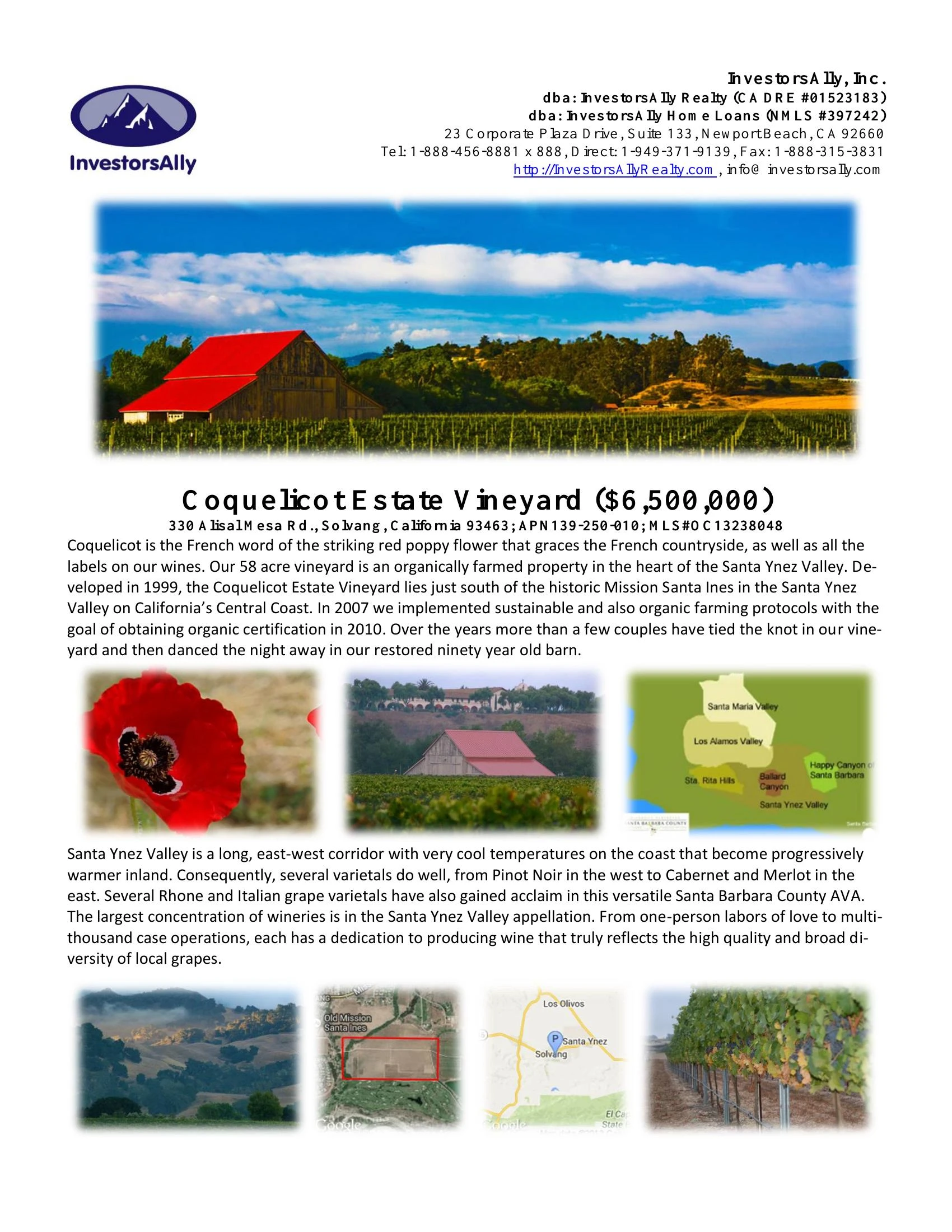 Original brochure for 93.51-acre Coquelicot Estate Vineyard in Solvang, Santa Ynez Appellation