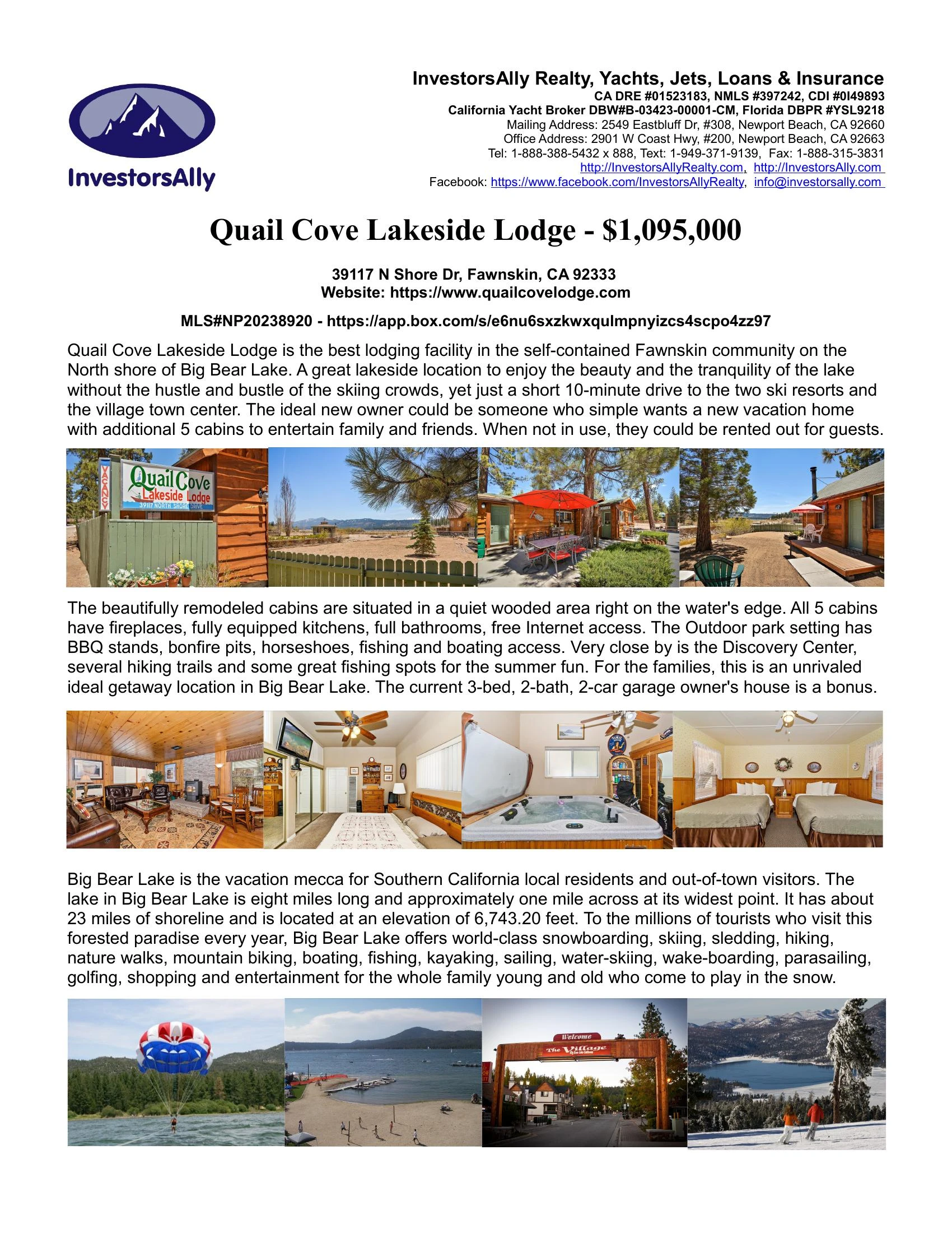 Original brochure for Quail Cove Lodge — Fawnskin, California