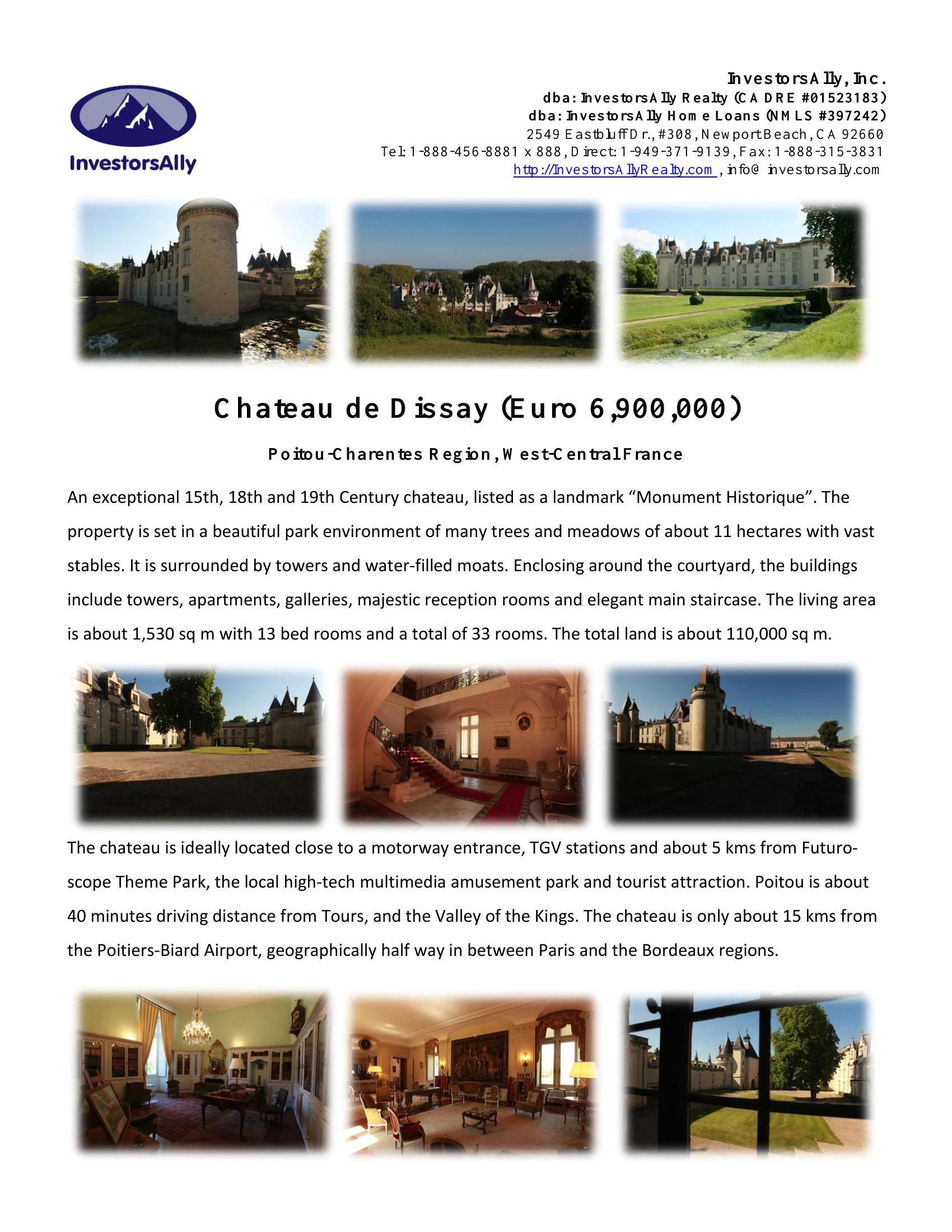 Original brochure for Chateau de Dissay in Poitou, France