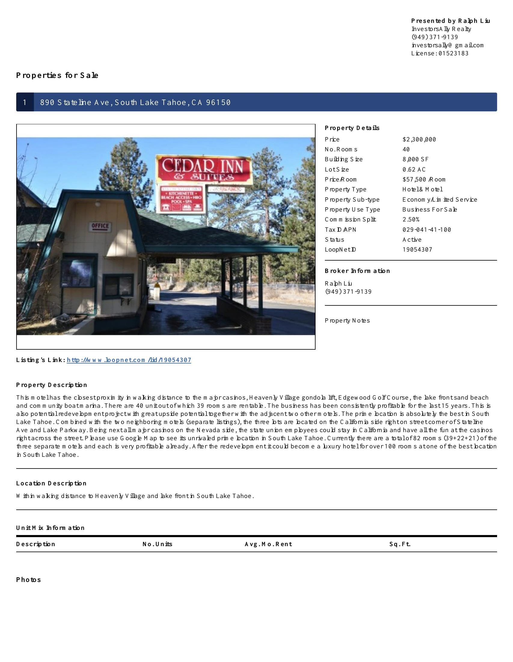 Original brochure for 40-room Cedar Inn & Suites with Pool in the Best Location on South Lake Tahoe