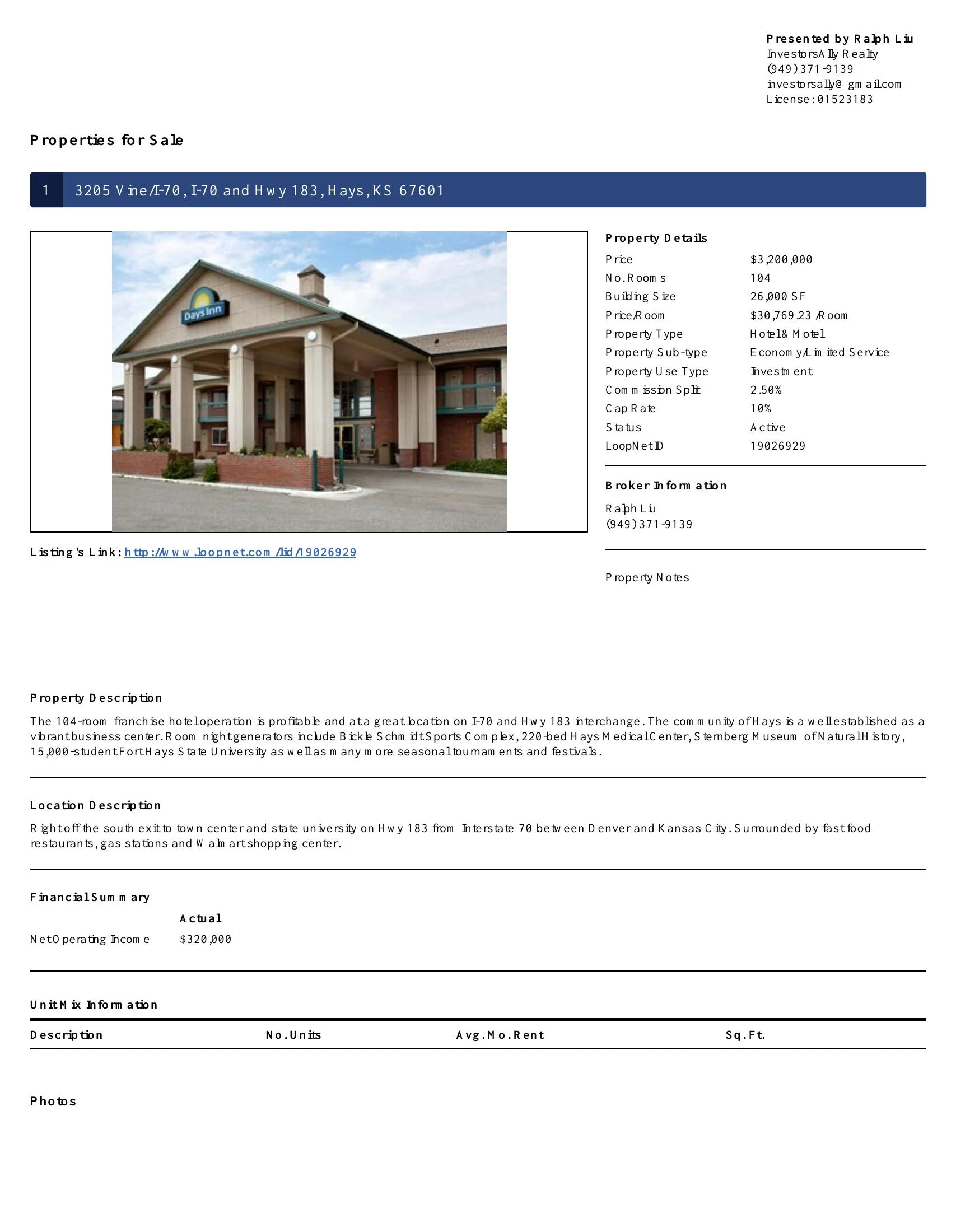 Original brochure for 104-room Days Inn Franchise Hotel on I-70 in Hays, Kansas