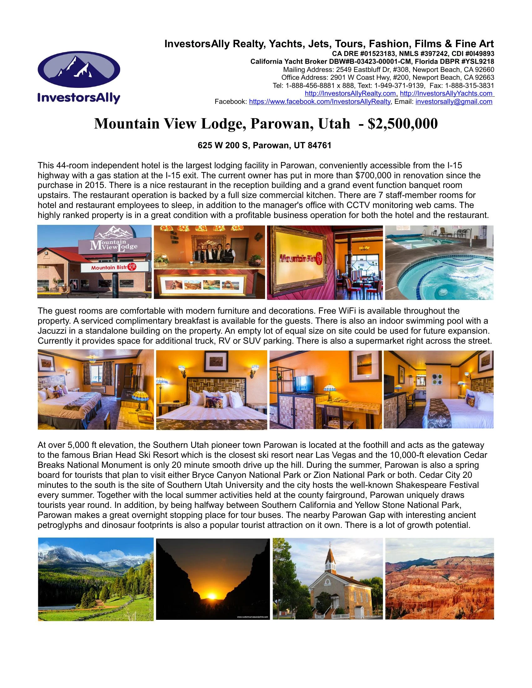 Original brochure for Mountain View Lodge - Parowan, UT